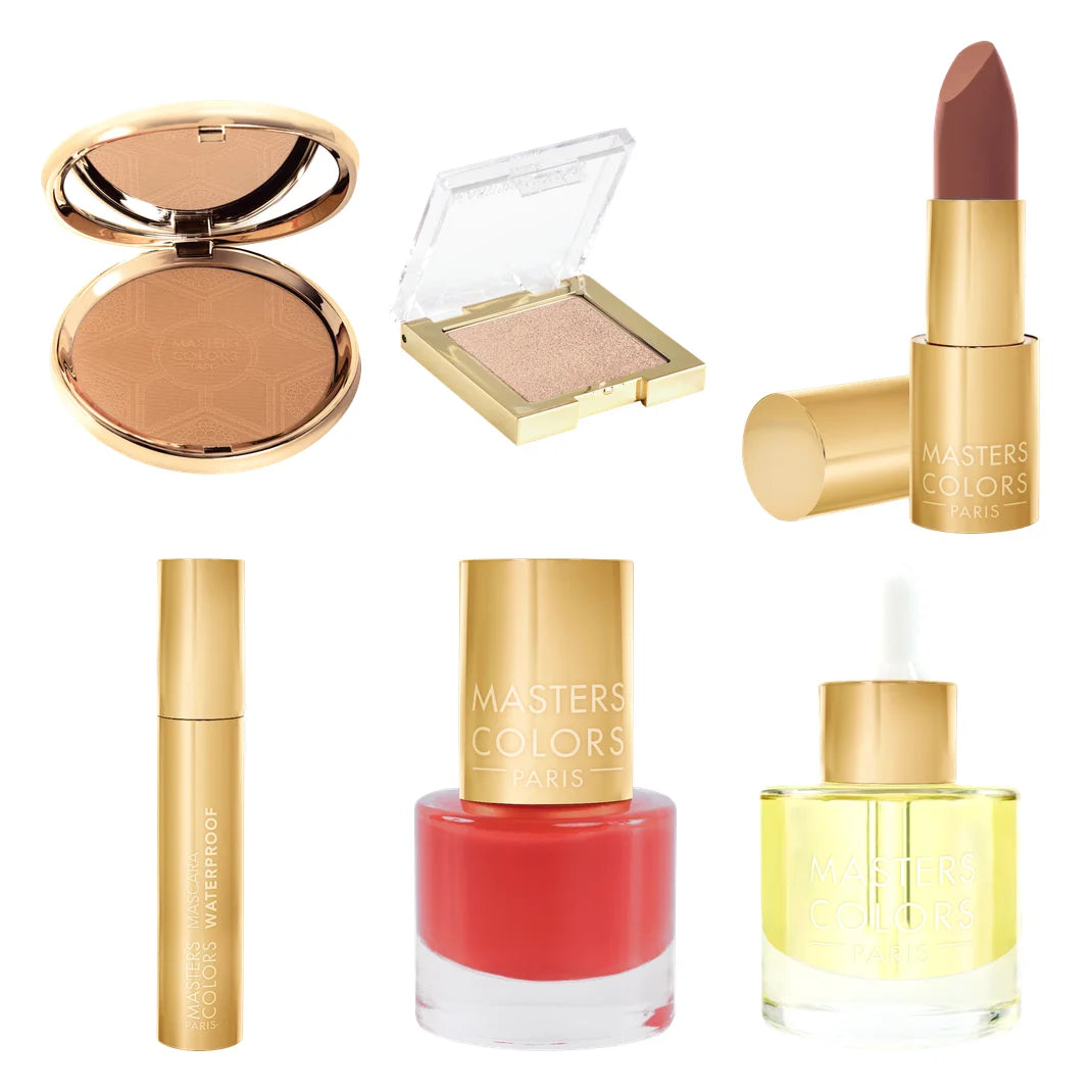 Coffret Sun Color Masters Colors — 6 essentiels été : bronzer, poudre, baume lèvres, mascara, vernis, huile cuticules